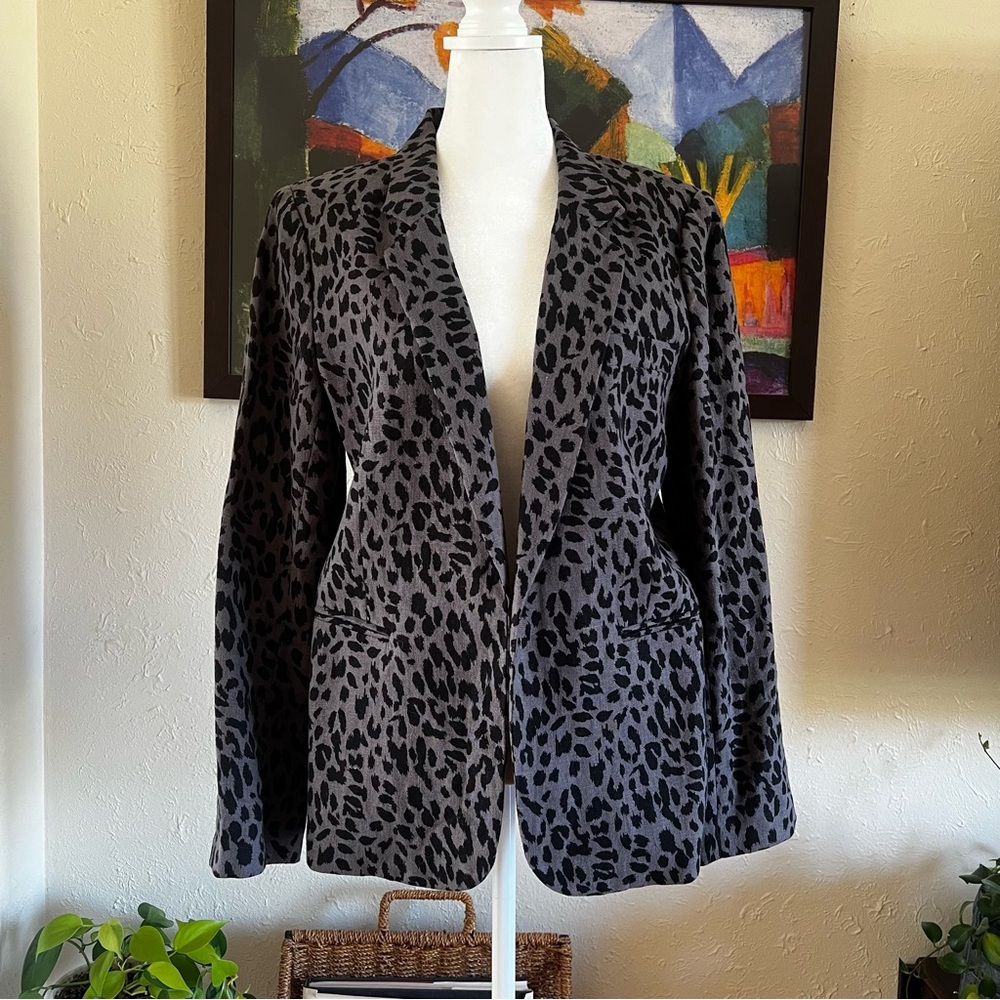 Joie Mehirna Gray Leopard Linen Blazer Black Gray Size 10